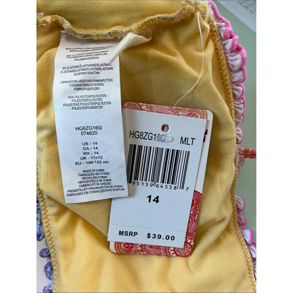 NWT Hobie Girls Two-Piece Swimsuit Set Vibrant Geometric Kids Size 12 & 14